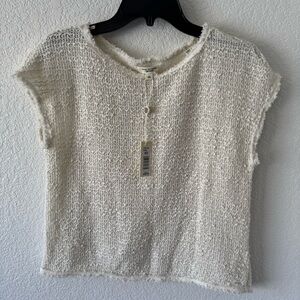 Max Studio Cream Textured Short Sleeve Blouse Classic Office Wear Old Money Lux